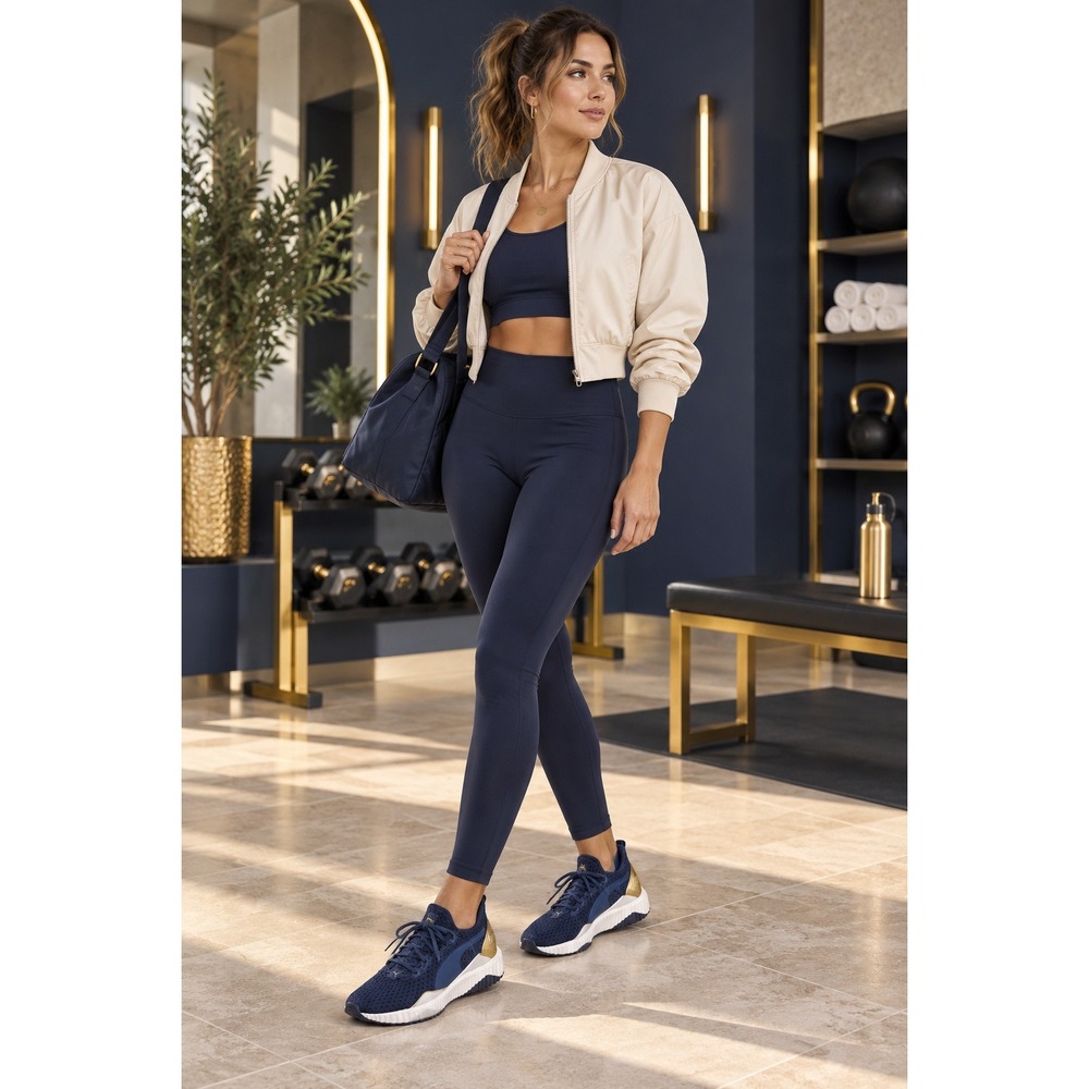 Puma Defy Mid Navy Blue Gold Knit Training Sneakers Womens 8.5 Y2K Sporty Urban